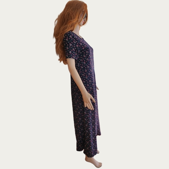 Laura Ashley 100% Cotton Dark Blue Ditsy Floral Midi Dress, Sz M EUC - Picture 3 of 8